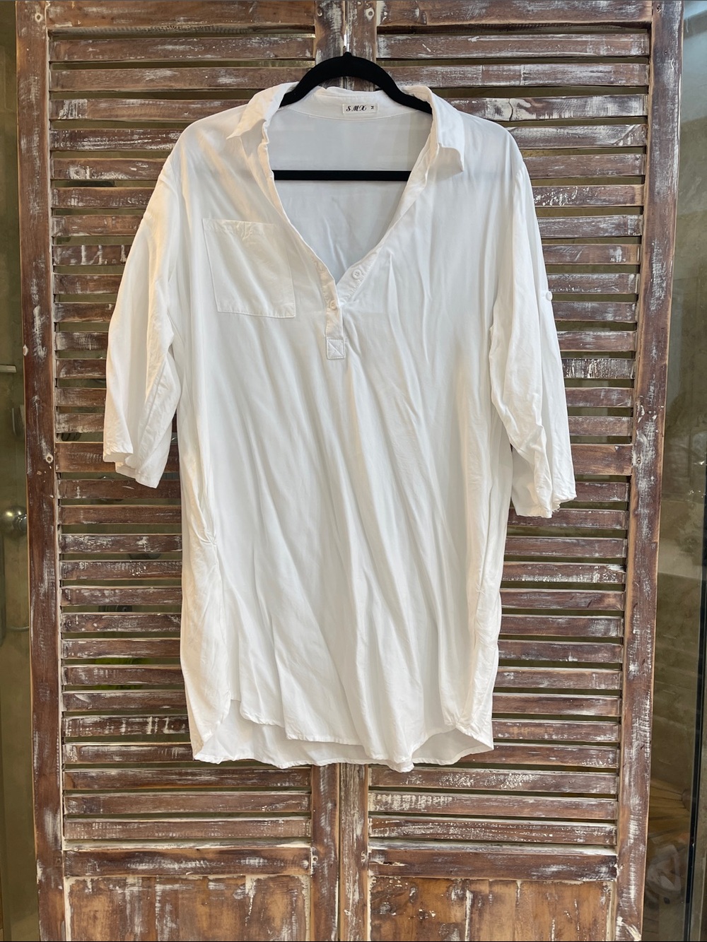 Relaxed White V-Neck Tunic Top - dress